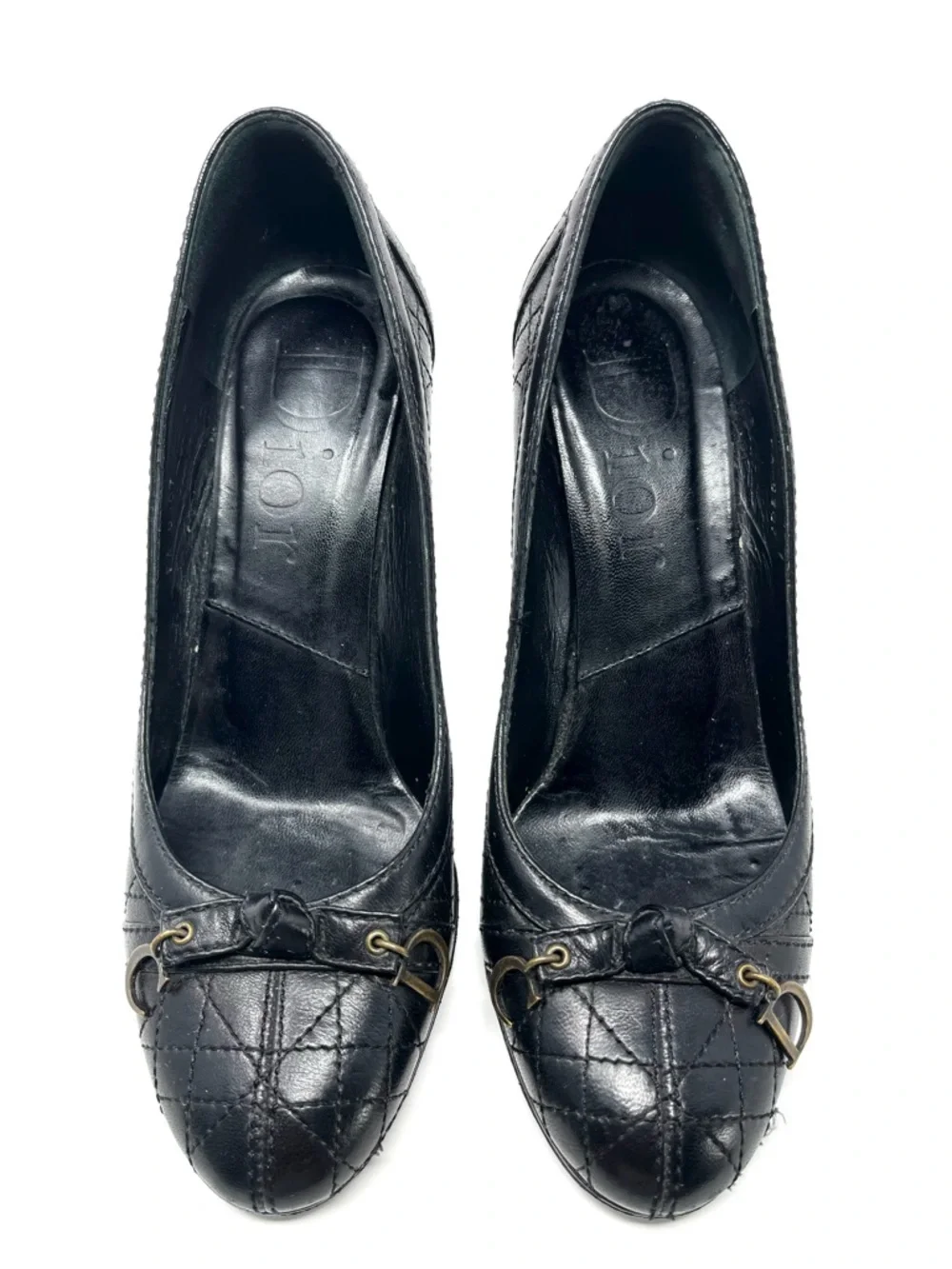 Vintage Christian Dior Galliano Y2K Black Cannage Bow Charm Heels Pumps 35.5 5.5